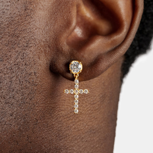 Studded Cross Earrings Gold
