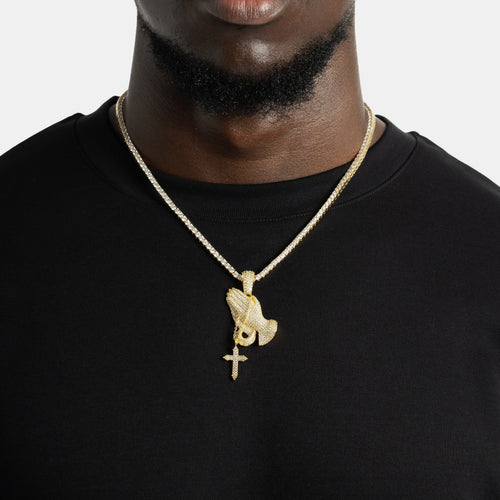 Iced Praying Hand Pendant Gold