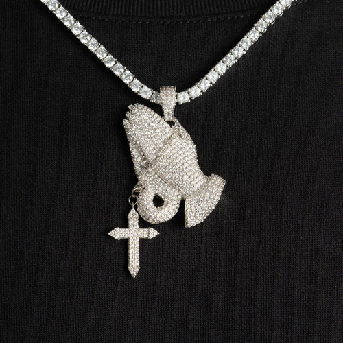 Iced Praying Hand Pendant
