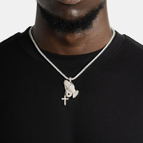 Iced Praying Hand Pendant
