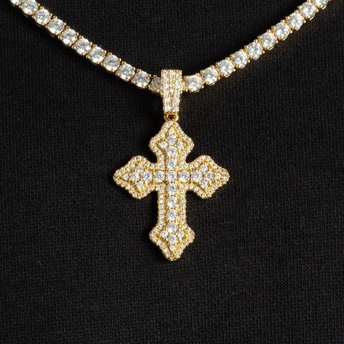 Cluster Micro Cross Moissanite Pendant Gold Vermeil