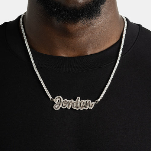 2 Tone Script Pendant on Tennis Chain