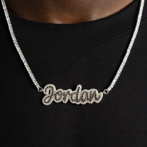 2 Tone Script Pendant on Tennis Chain
