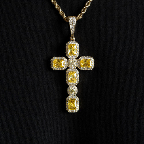 Canary Cluster Cross Pendant Gold