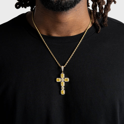 Canary Cluster Cross Pendant Gold