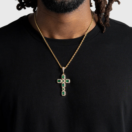 Emerald Cluster Cross Pendant Gold