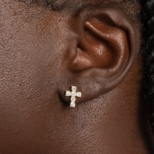 Moissanite Micro Cross Earrings Gold Vermeil