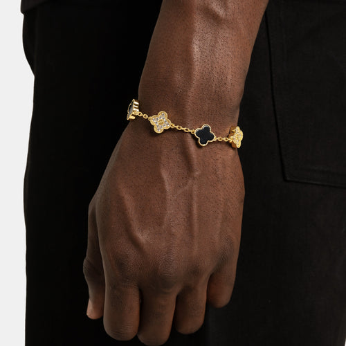 Iced Black Clover Bracelet Gold