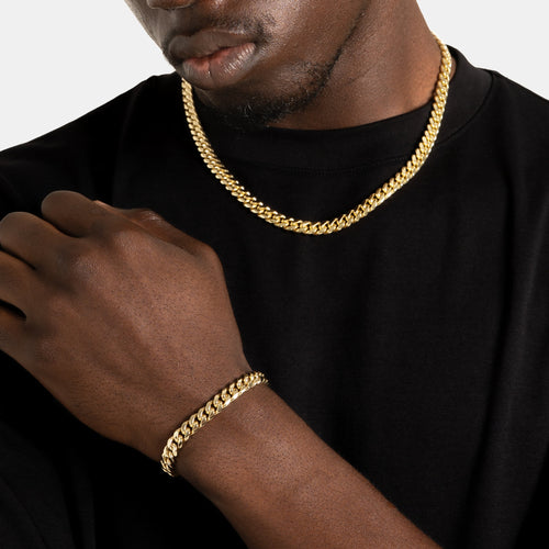 8mm Cuban Link Chain & Bracelet Gold