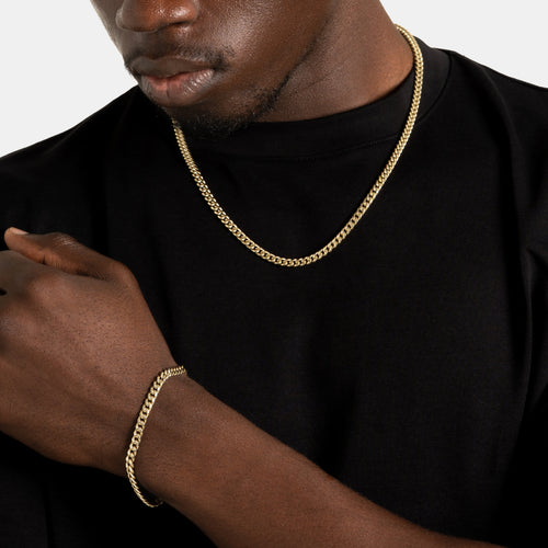 5mm Cuban Link Chain & Bracelet Gold