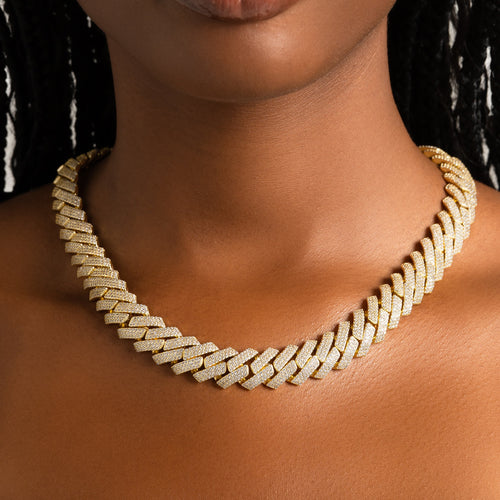15mm Iced Prong Cuban Chain Gold