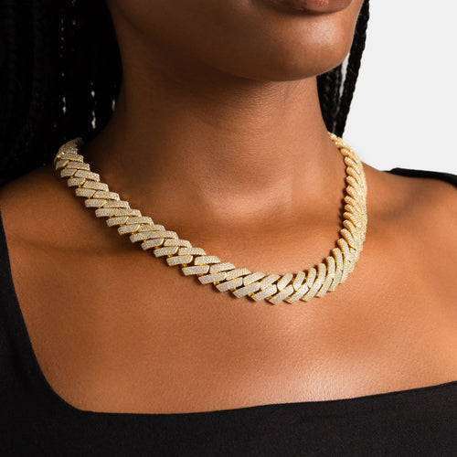 15mm Iced Prong Cuban Chain Gold