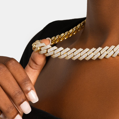 15mm Iced Prong Cuban Chain Gold