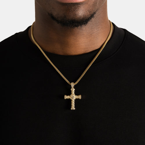 Iced Twist Cross Pendant Gold