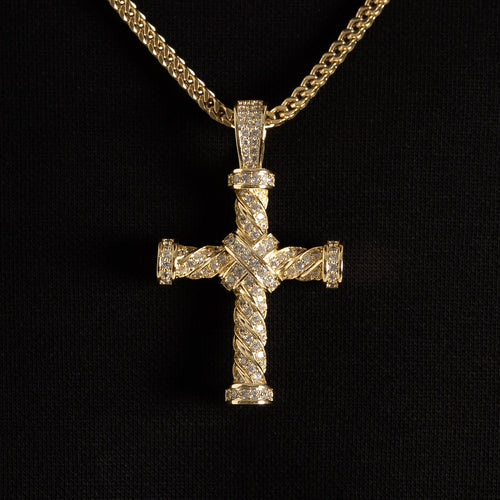 Iced Twist Cross Pendant Gold