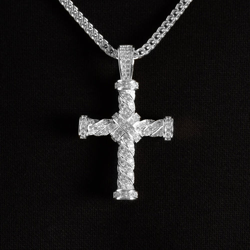 Iced Twist Cross Pendant