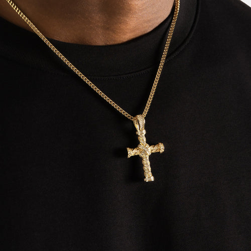 Iced Twist Cross Pendant Gold