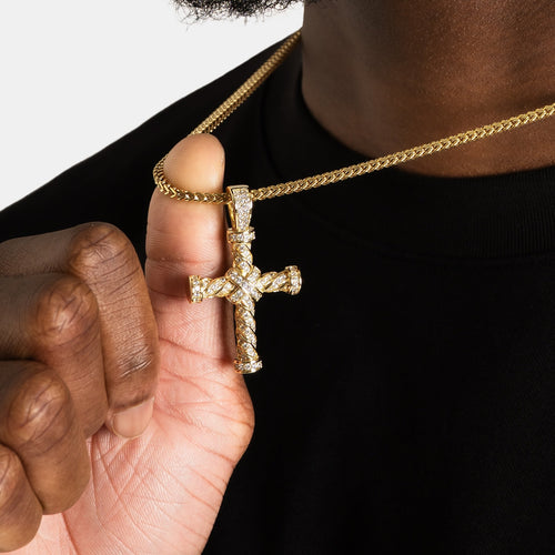 Iced Twist Cross Pendant Gold