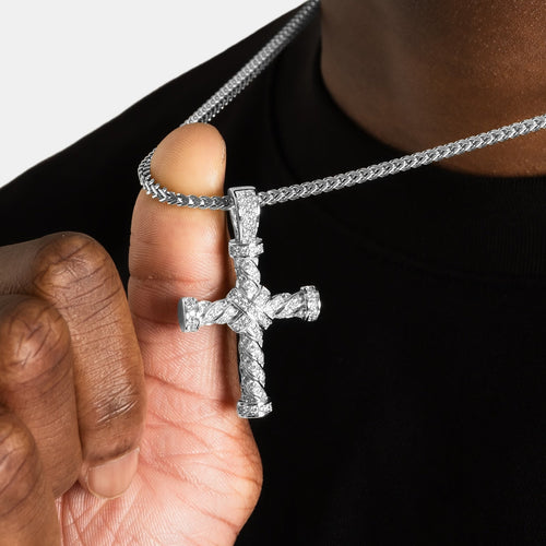 Iced Twist Cross Pendant