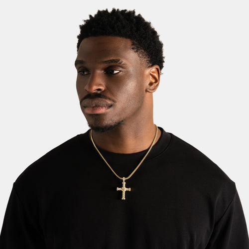 Iced Twist Cross Pendant Gold