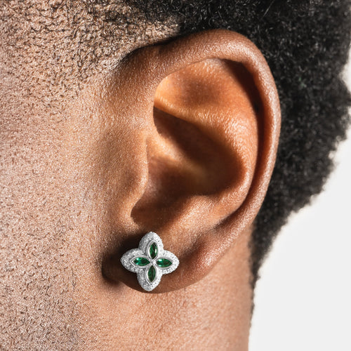Green Clover Earrings Silver