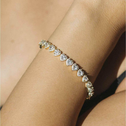 7mm Heart Tennis Bracelet Gold