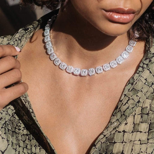 Moissanite Cluster Tennis Chain White Gold