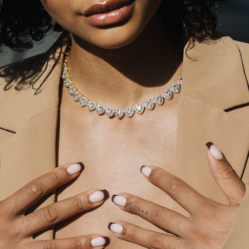 10mm Heart Tennis Chain Gold