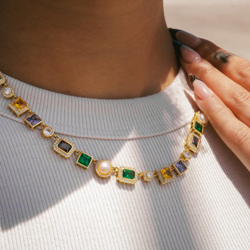 Multi Gemstone Chain Gold