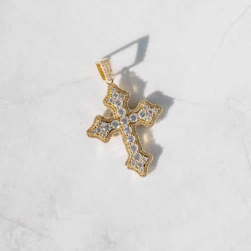 Cluster Micro Cross Moissanite Pendant Gold
