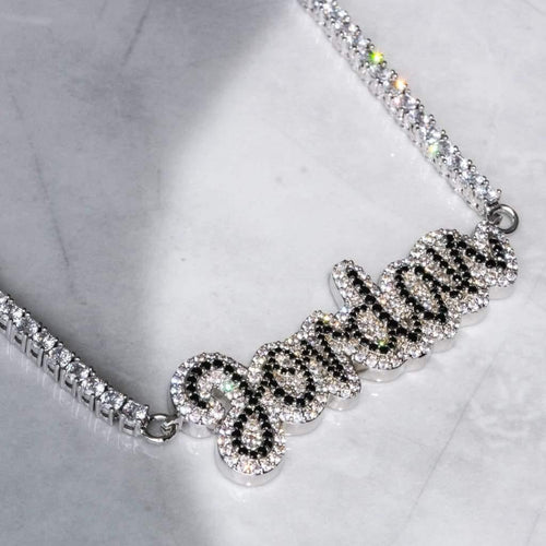 2 Tone Script Pendant on Tennis Chain