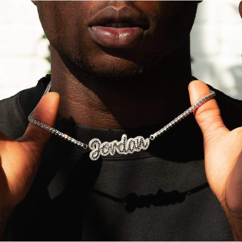 2 Tone Script Pendant on Tennis Chain