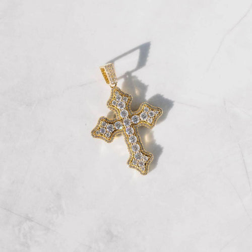 Clustered Cross Moissanite Pendant Gold