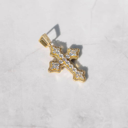 Clustered Cross Moissanite Pendant Gold