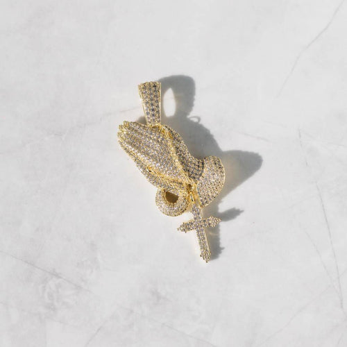 Moissanite Praying Hand Pendant Gold