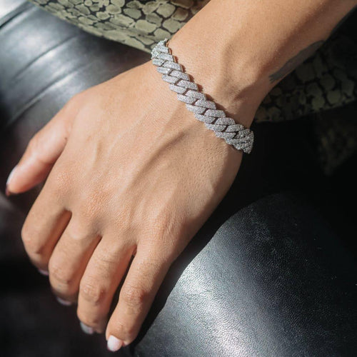 12mm Moissanite Prong Cuban Bracelet S925