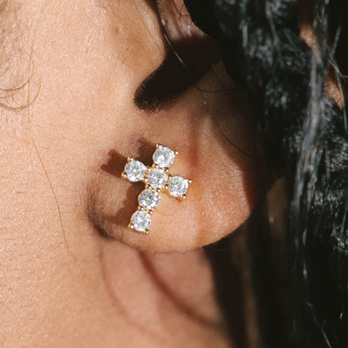Micro Cross Stud Earrings Gold
