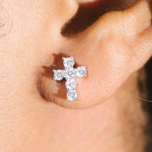 Moissanite Micro Cross Earrings White Gold