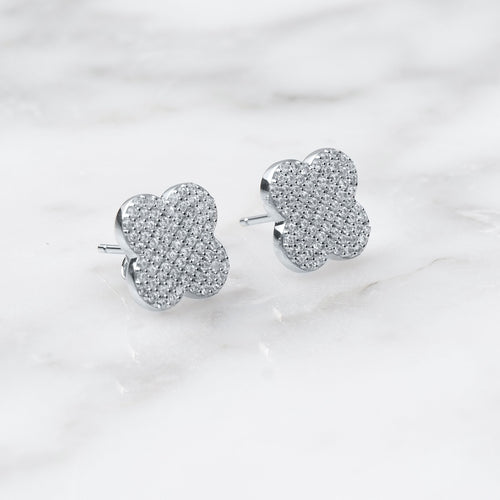 Iced Clover Earrings White Gold