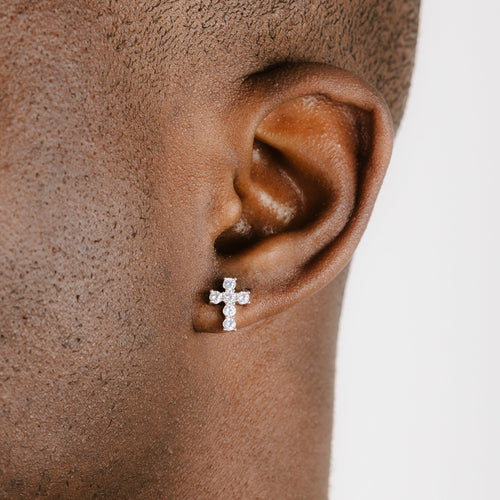 Moissanite Micro Cross Earrings White Gold