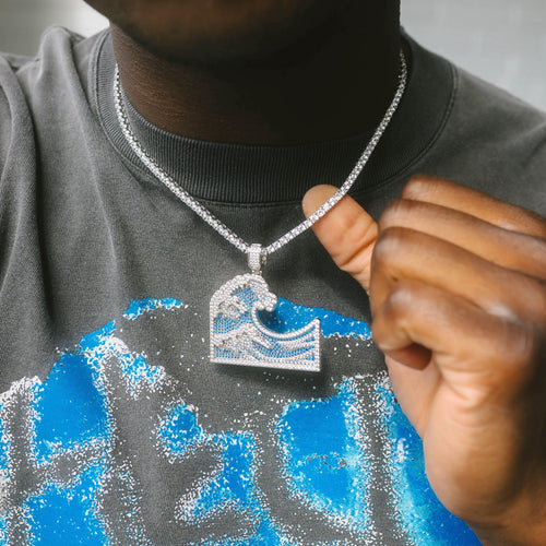 Wave Pendant w/ Blue Stones