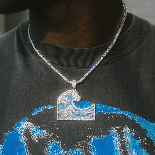 Wave Pendant w/ Blue Stones