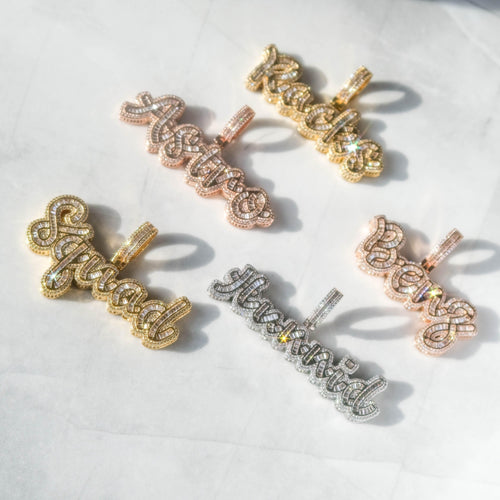 3D Baguette Script Custom Pendant