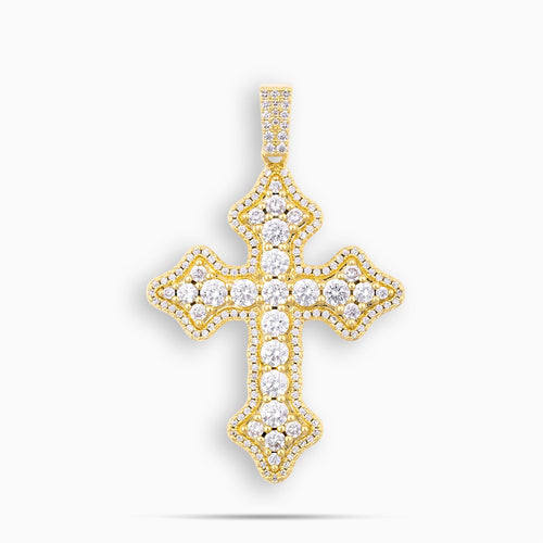 Clustered Cross Moissanite Pendant Gold