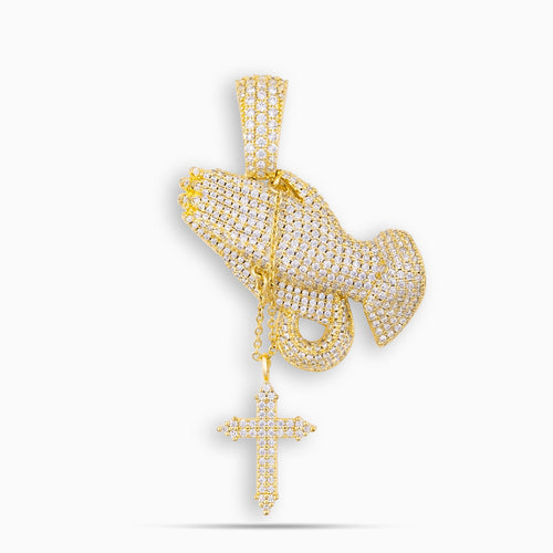 Moissanite Praying Hand Pendant Gold