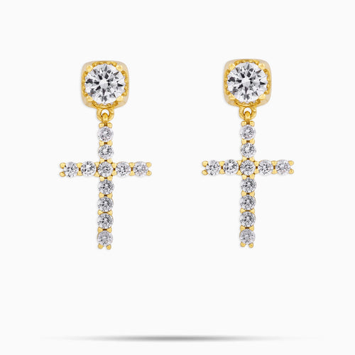 Studded Cross Earrings Gold