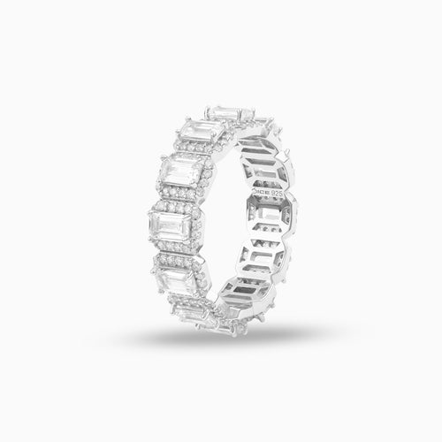 Emerald Band Ring Silver