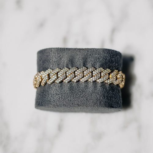12mm Moissanite Cuban Bracelet Gold Vermeil
