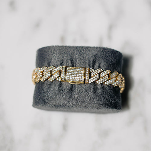 12mm Moissanite Cuban Bracelet Gold Vermeil